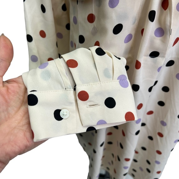 ANN Taylor Beige Polka Dot Polyester Blouse Size L - Picture 6 of 11